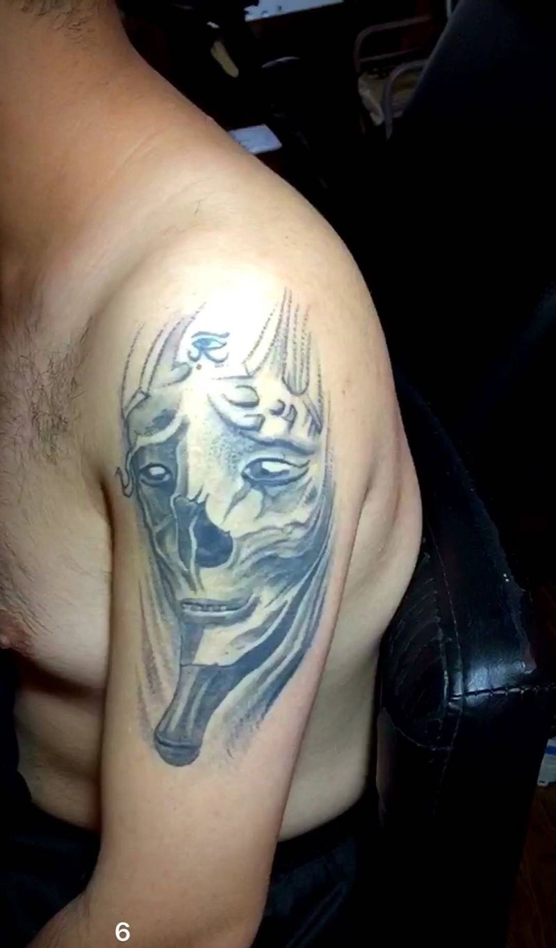 木乃伊变般若 强力遮盖纹身图片_成品手臂传统宗教鬼神纹身图案