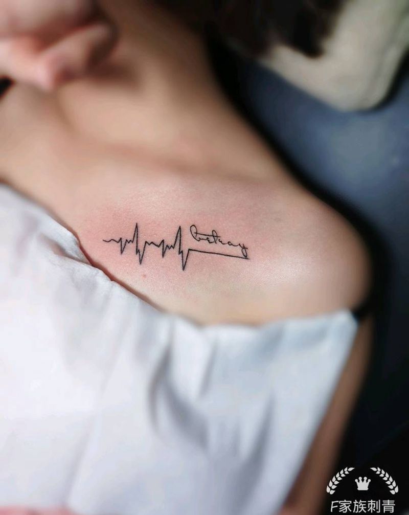 小心电图纹身图片_胸部纹身图案