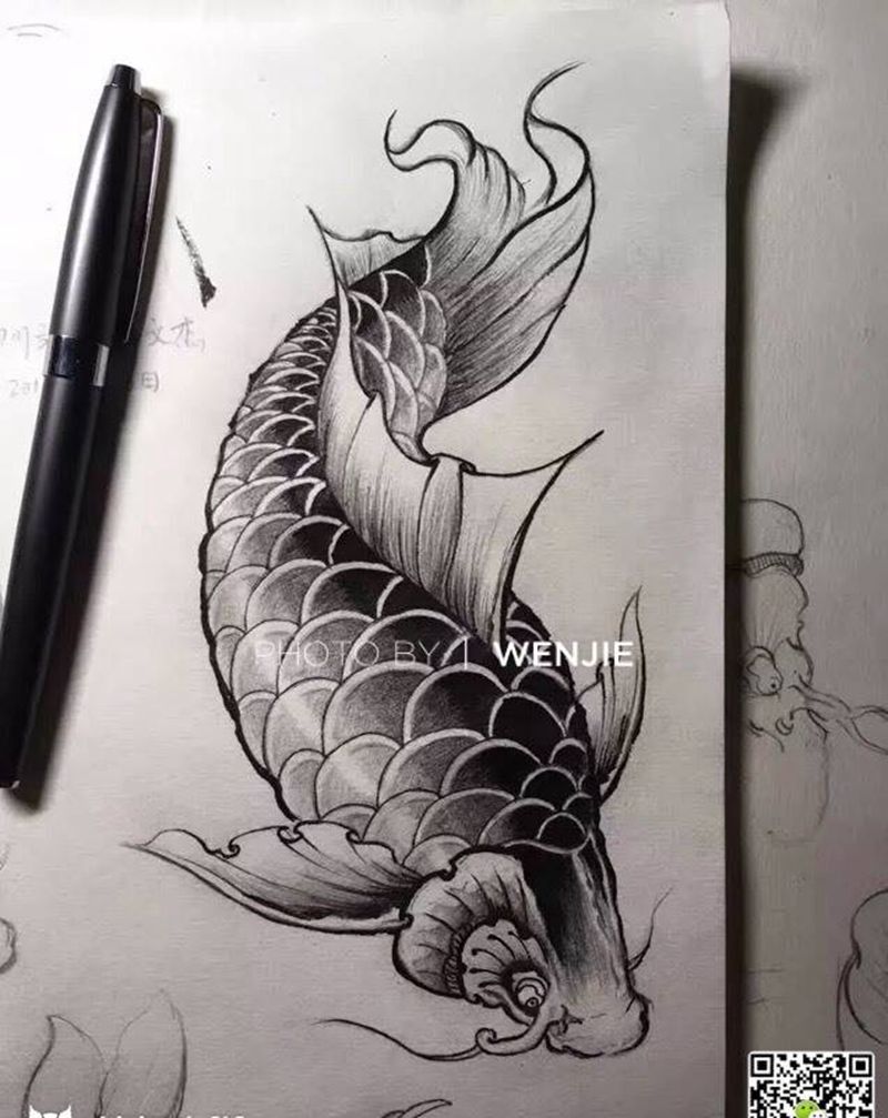 鲤鱼纹身图片_手稿纹身图案