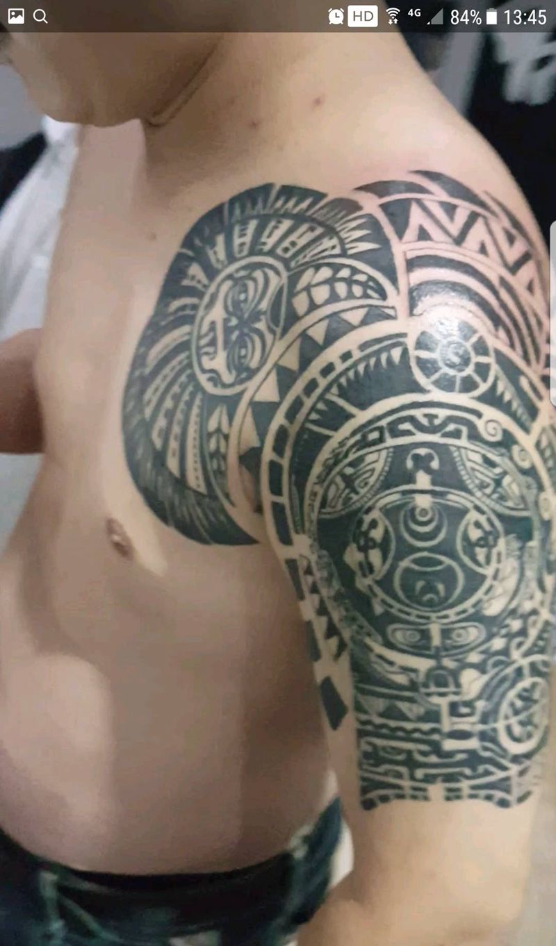 玛雅图腾纹身图片_肩部胸部手臂手部传统图腾成品纹身图案