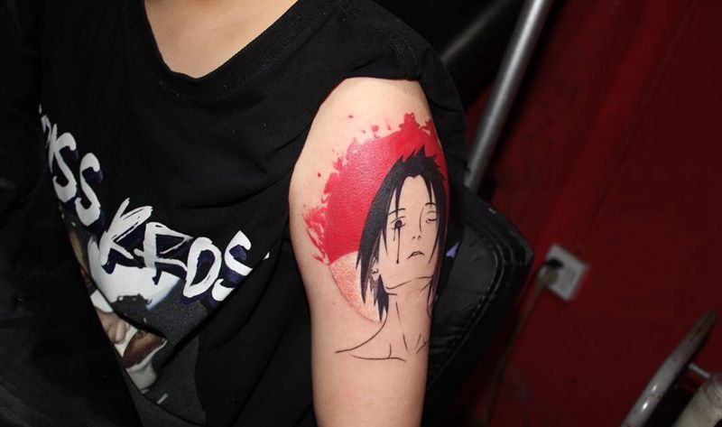 啥时给纹身图片_肩部手臂水彩图腾卡通动漫火影纹身图案