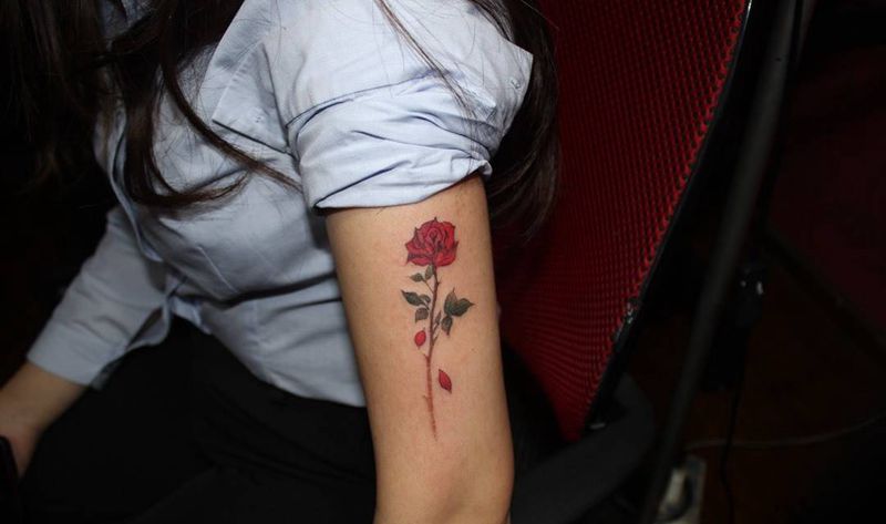 玫瑰纹身图片_手臂New School水彩纹身图案