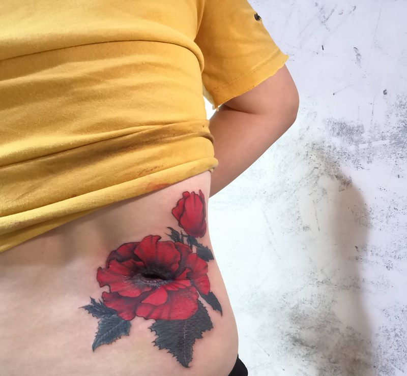 疤痕遮盖纹身图片_背部腰部纹身图案