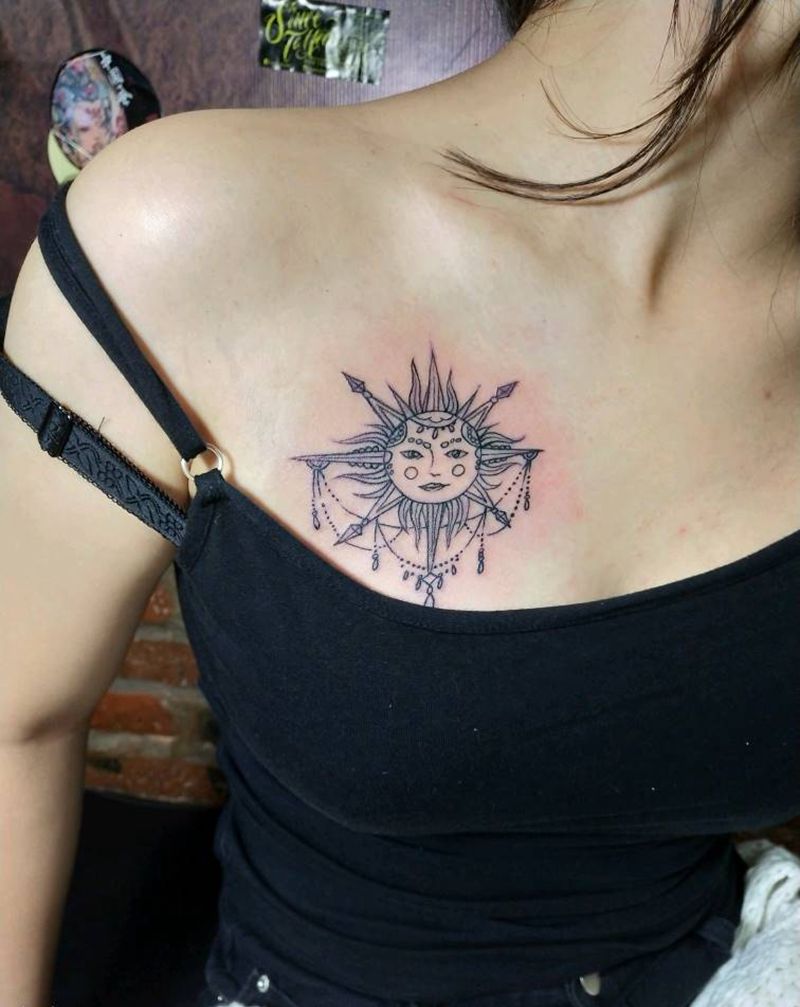 太阳纹身图片_胸部纹身图案