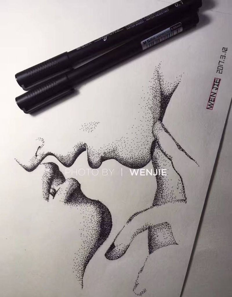 再不画都懒了纹身图片_手稿肖像点刺情侣原创纹身图案