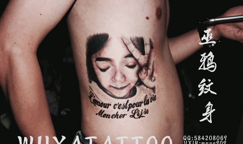 肖像手枪传统翅膀英文纹身图片_成品肩部胸部腹部背部手臂手部传统写实肖像纹身图案