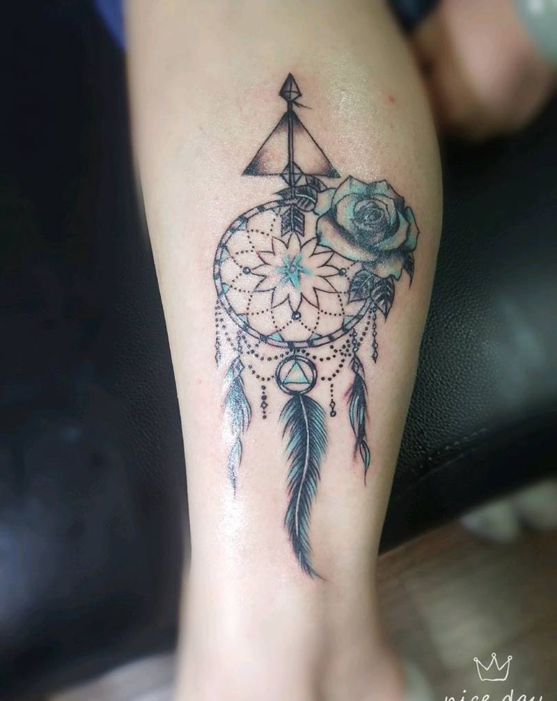 捕梦网纹身图片_腿部纹身图案