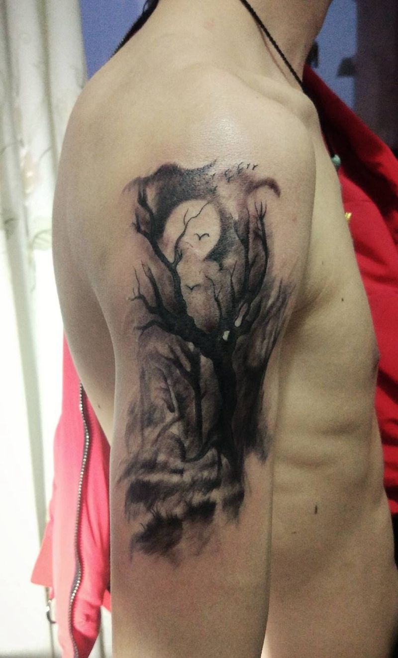 树纹身图片_手臂植物纹身图案