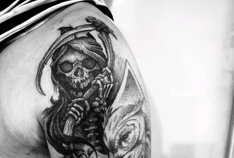 Blackwork死神纹身图片