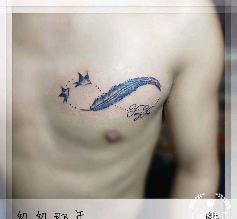 比翼双飞纹身图片_胸部纹身图案
