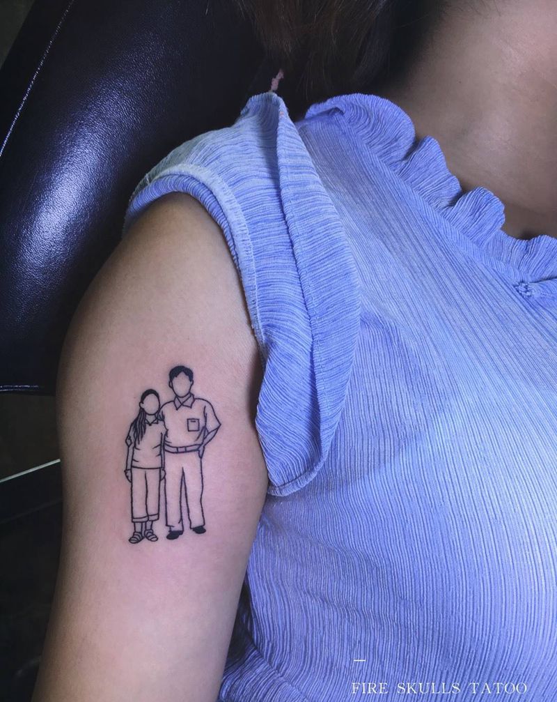 家人纹身图片_成品手稿手臂肖像原创自贡火骷髅纹身图案