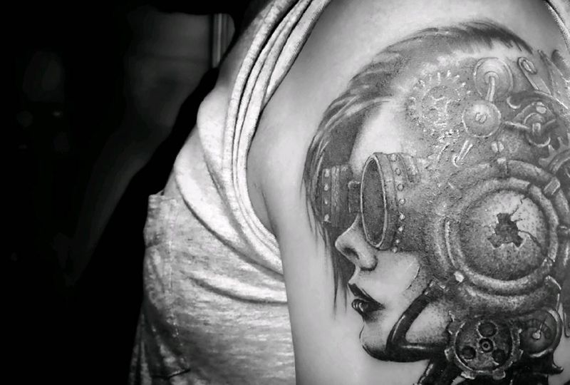 Blackwork-蒸汽朋克纹身图片