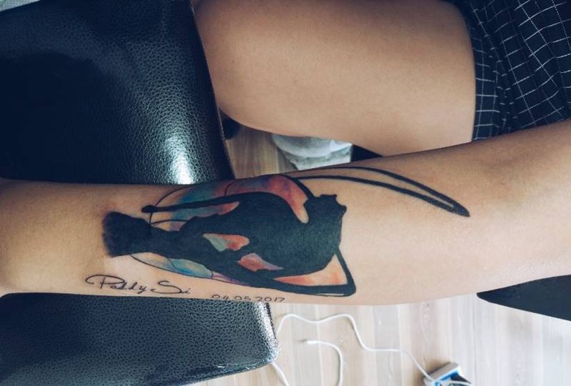 猫纹身图片_手臂传统清新纹身图案