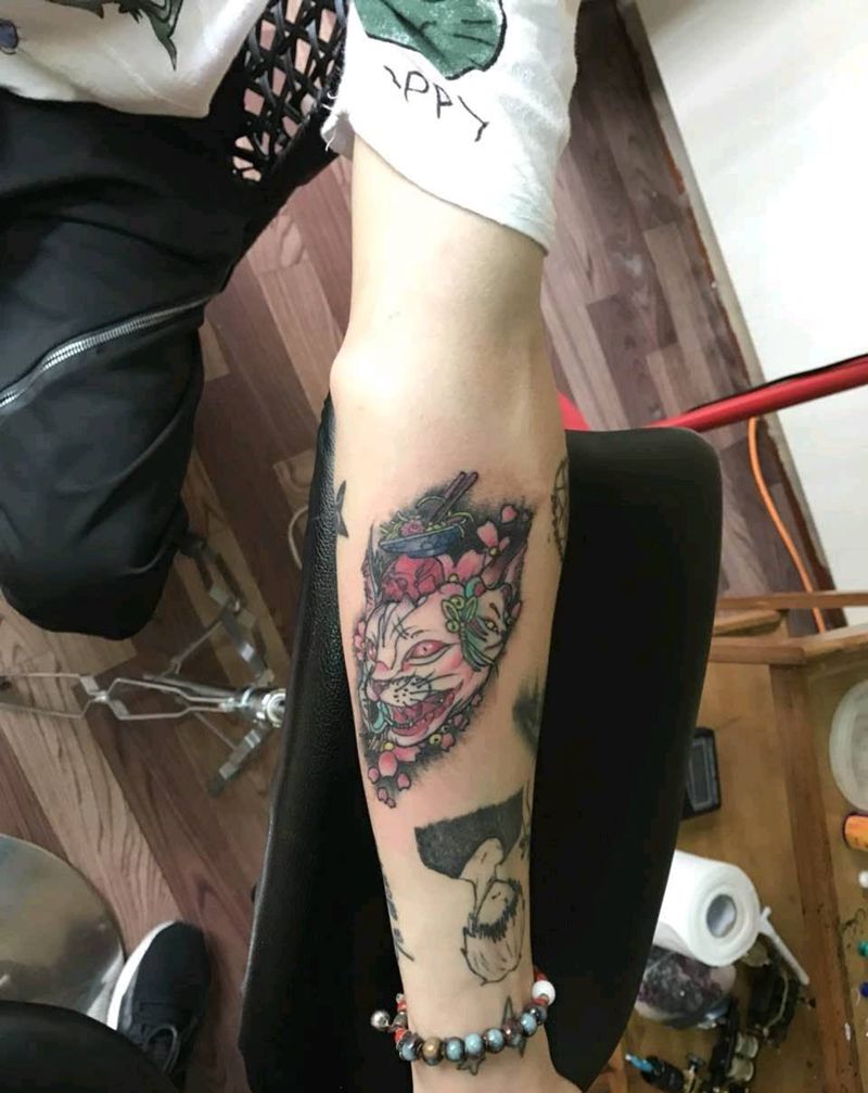 猫纹身图片_手臂欧美传统动物成品手稿纹身图案