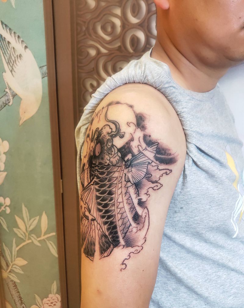 鲤鱼纹身图片_手臂新传统纹身图案