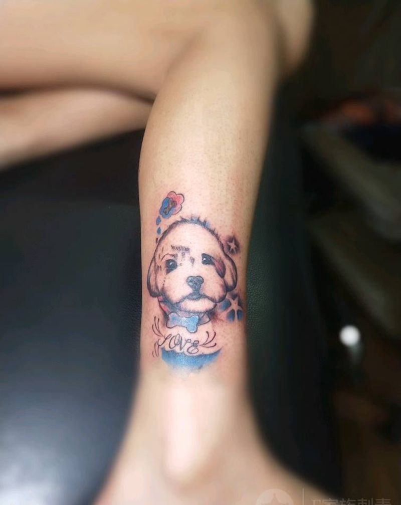 狗纹身图片_脚部纹身图案