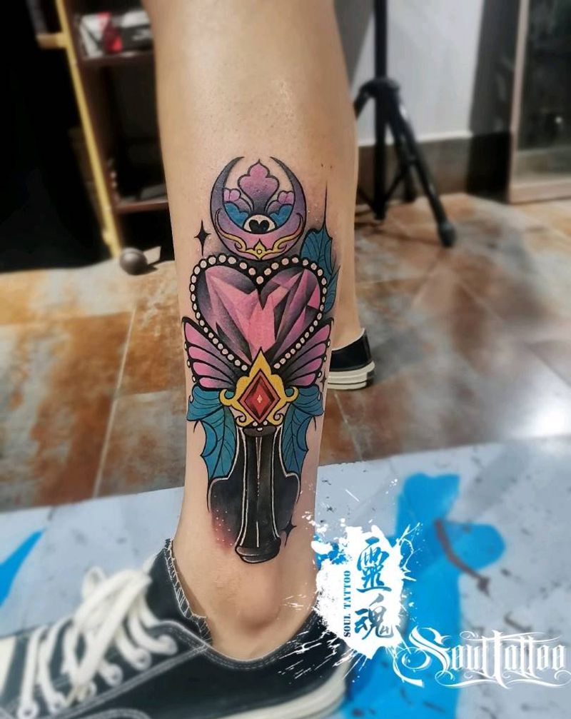 魔法棒纹身图片_脚部腿部New School水彩纹身图案