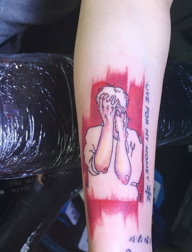 无题纹身图片_成品手稿插画手部清新人物自贡火骷髅纹身图案