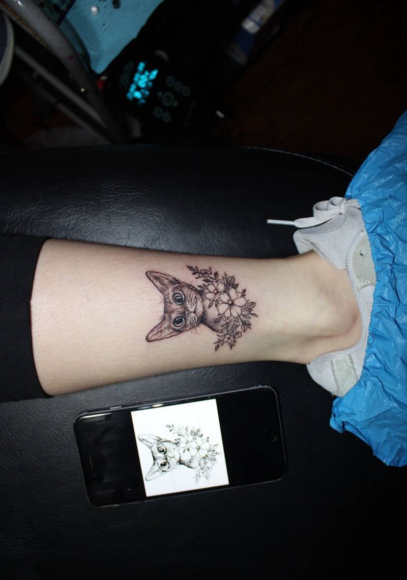 喵纹身图片_成品手臂手部欧美清新写实习俗肖像动物静物纹身图案