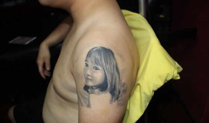 鬼武士遮盖纹身图片_手臂新传统水墨纹身图案