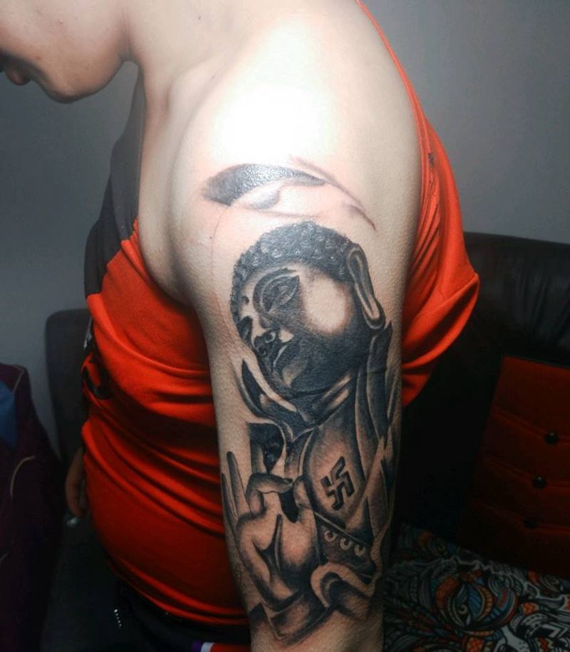 佛头未完成纹身图片_手臂传统清新纹身图案