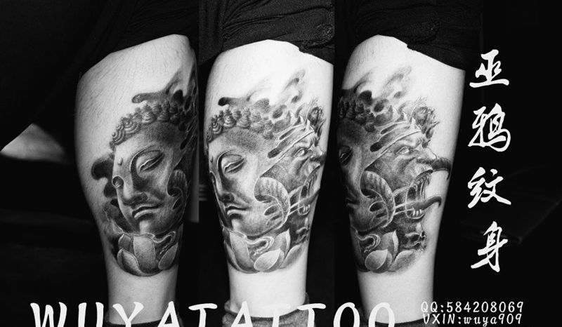 佛oldschool藏文汉字英文纹身图片_成品腿部手臂传统欧美字符动物鬼神植物宗教纹身图案
