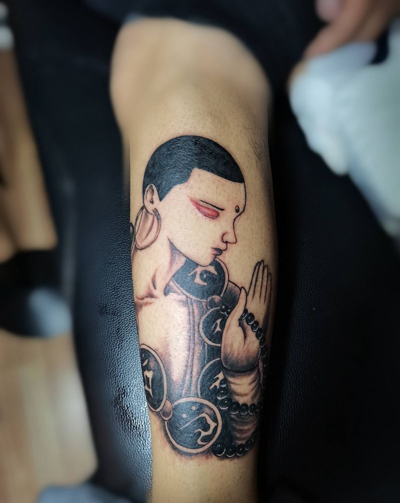 达摩纹身图片_腿部纹身图案