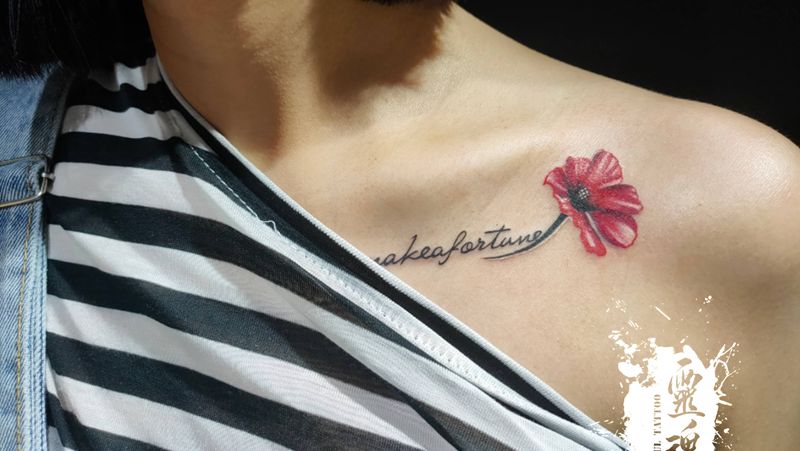 锁骨小英文纹身图片_水彩纹身图案