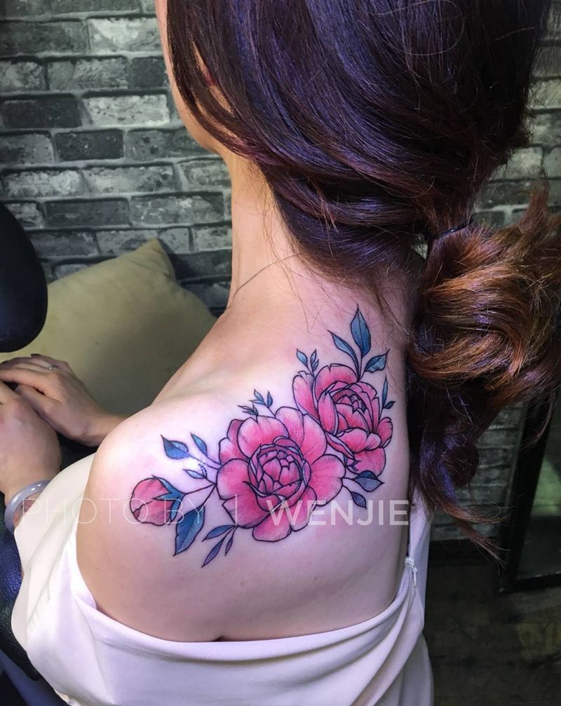 美人花•退休“大姐姐”纹身图片_成品肩部清新植物自贡火骷髅纹身图案