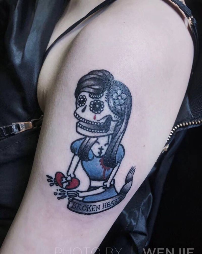 骷髅女孩纹身图片_手稿成品手臂欧美人物火骷髅纹身图案
