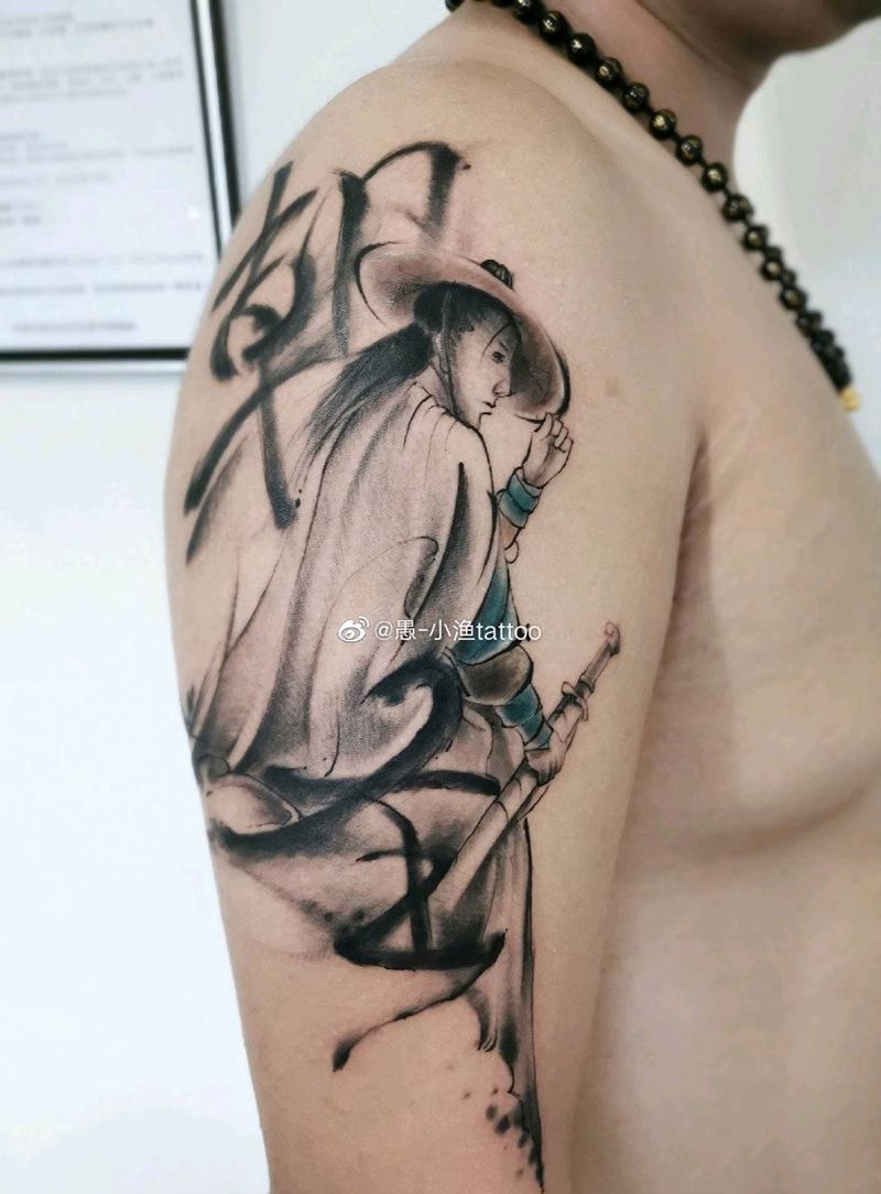 朝圣纹身图片_手臂水墨原创中国风纹身图案