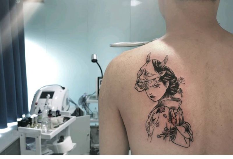 艺妓纹身图片_肩部老传统新传统般若纹身图案