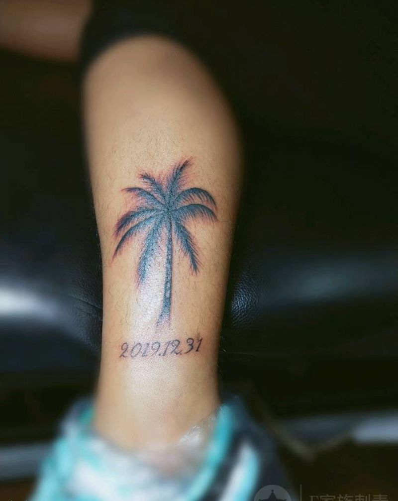 椰子树纹身图片_脚部纹身图案