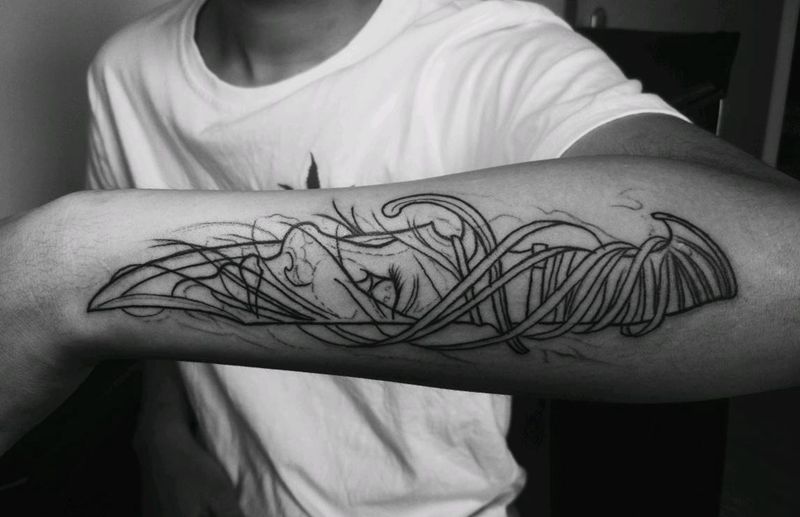 杀猪刀纹身图片_手臂欧美清新纹身图案