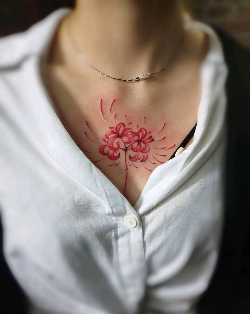 彼岸花纹身图片_胸部纹身图案