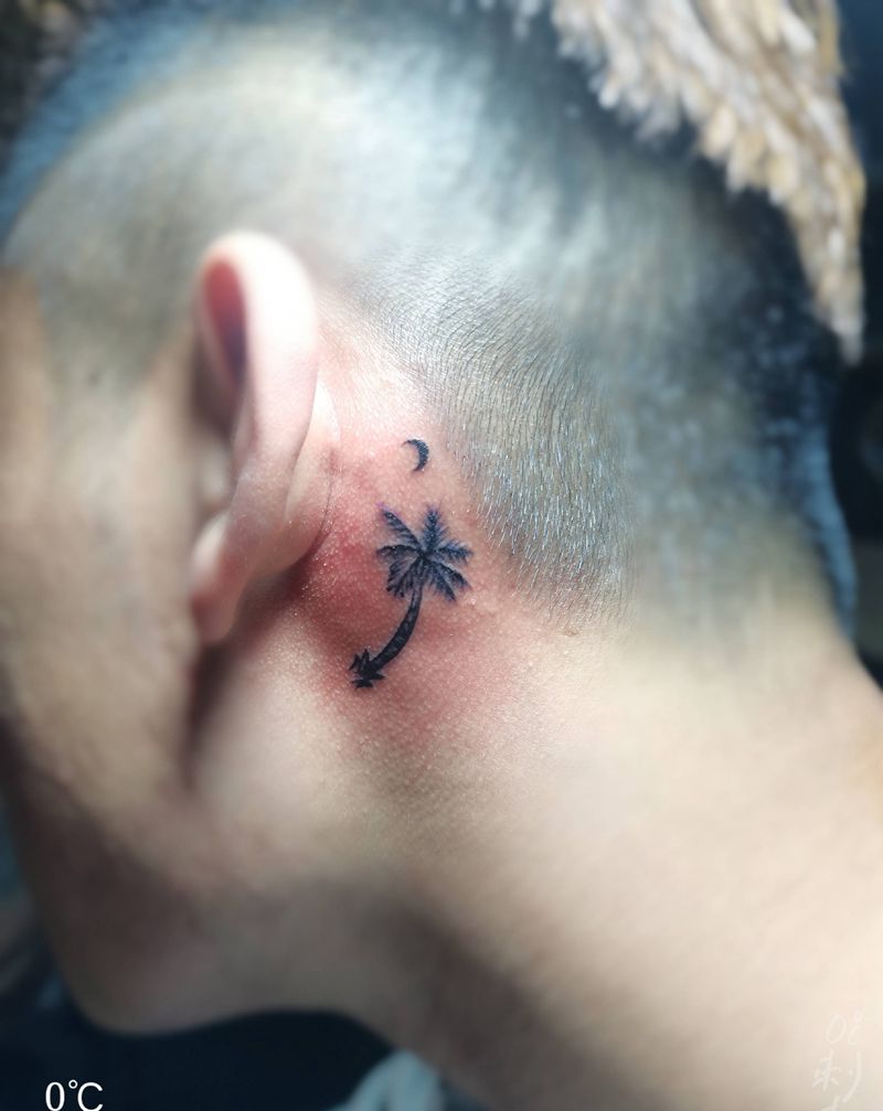 小椰树纹身图片_颈部纹身图案