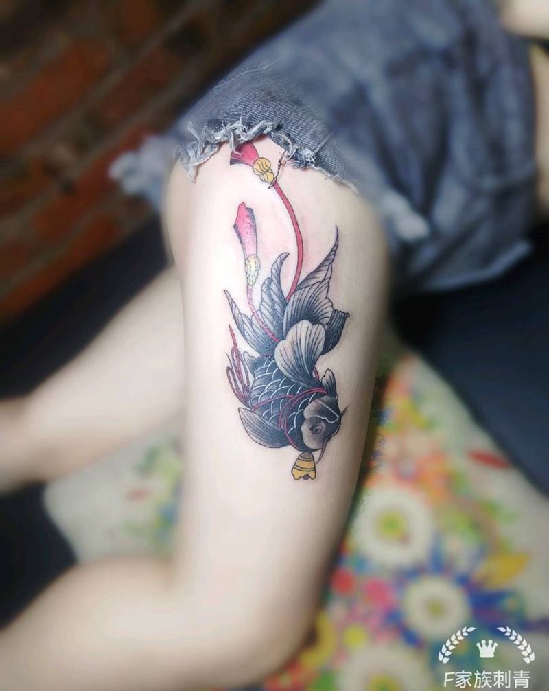 金鱼纹身图片_腿部纹身图案