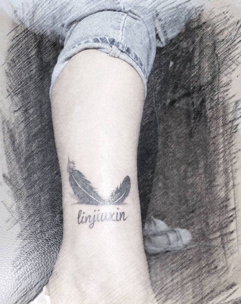 羽毛纹身图片_腿部纹身图案