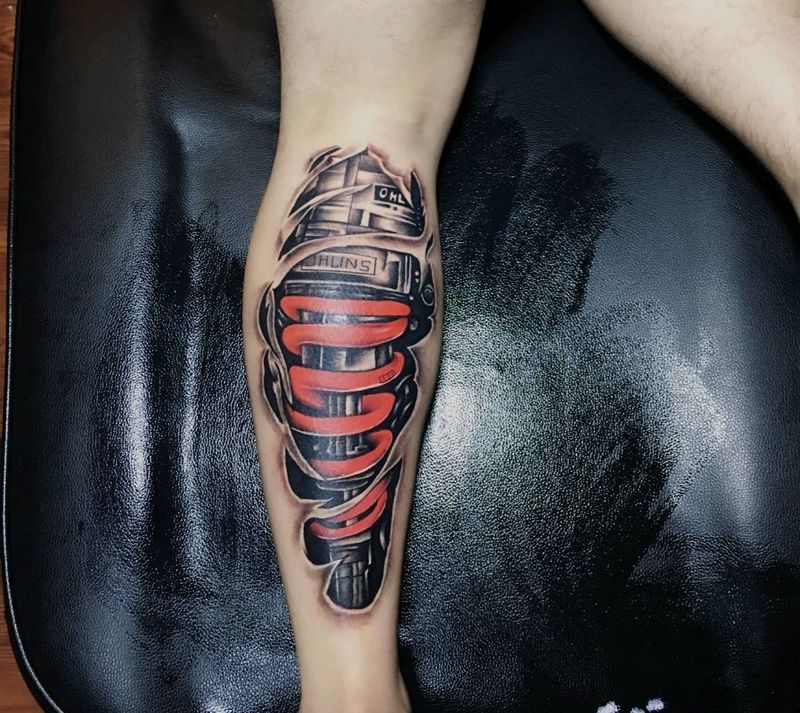 机械腿纹身图片_腿部脚部欧美写实弹簧腿欧林斯机械腿纹身图案