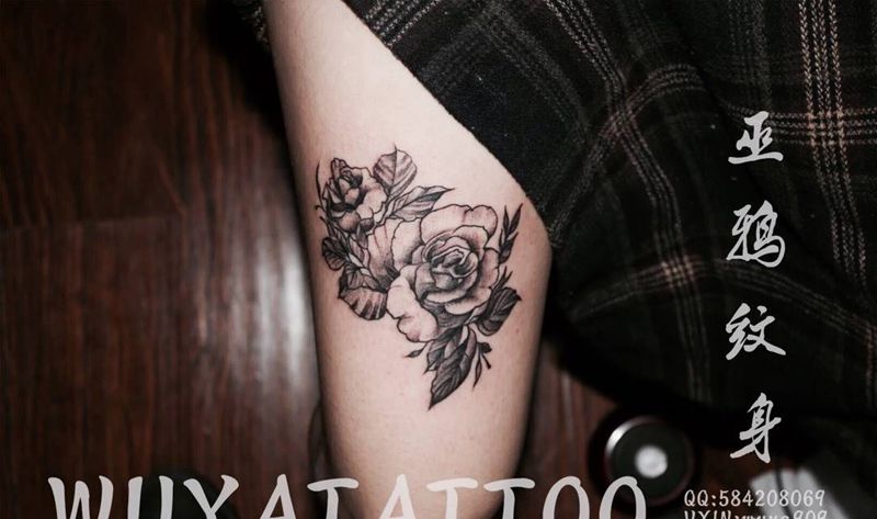 花字母睚眦牌浪纹身图片_成品手臂腿部清新植物字符几何动物传统写实纹身图案