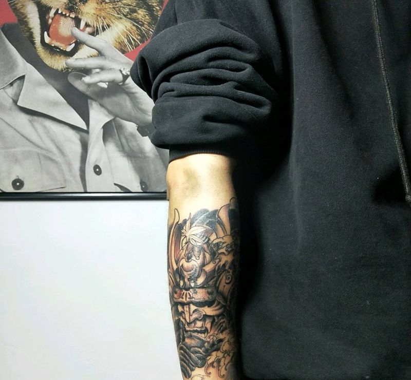 鬼武士般若纹身图片_手臂手部老传统新传统般若武士日式纹身图案