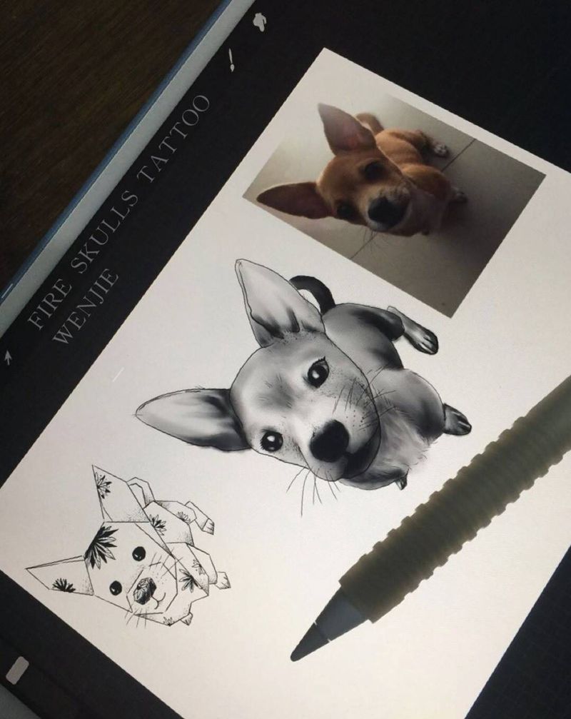 2018第一画，汪汪纹身图片_手稿清新动物自贡火骷髅纹身图案