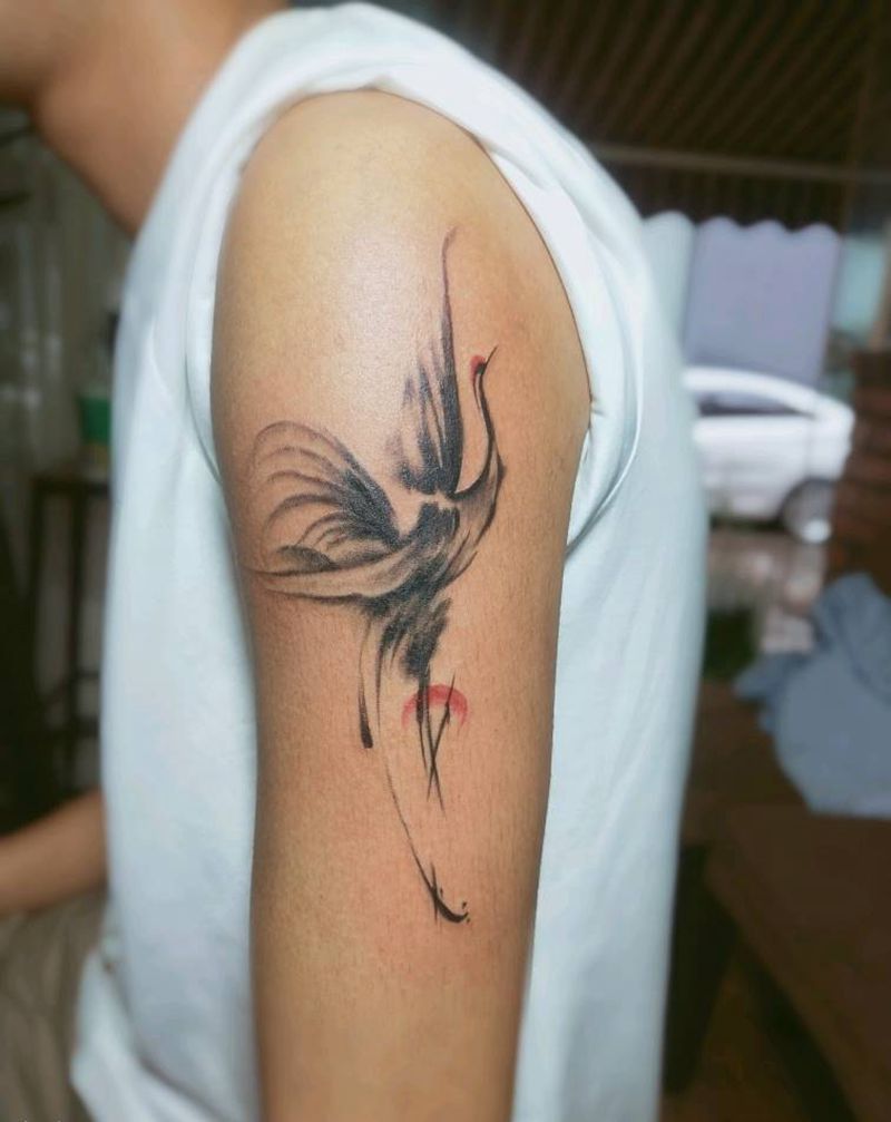仙鹤纹身图片_手臂纹身图案