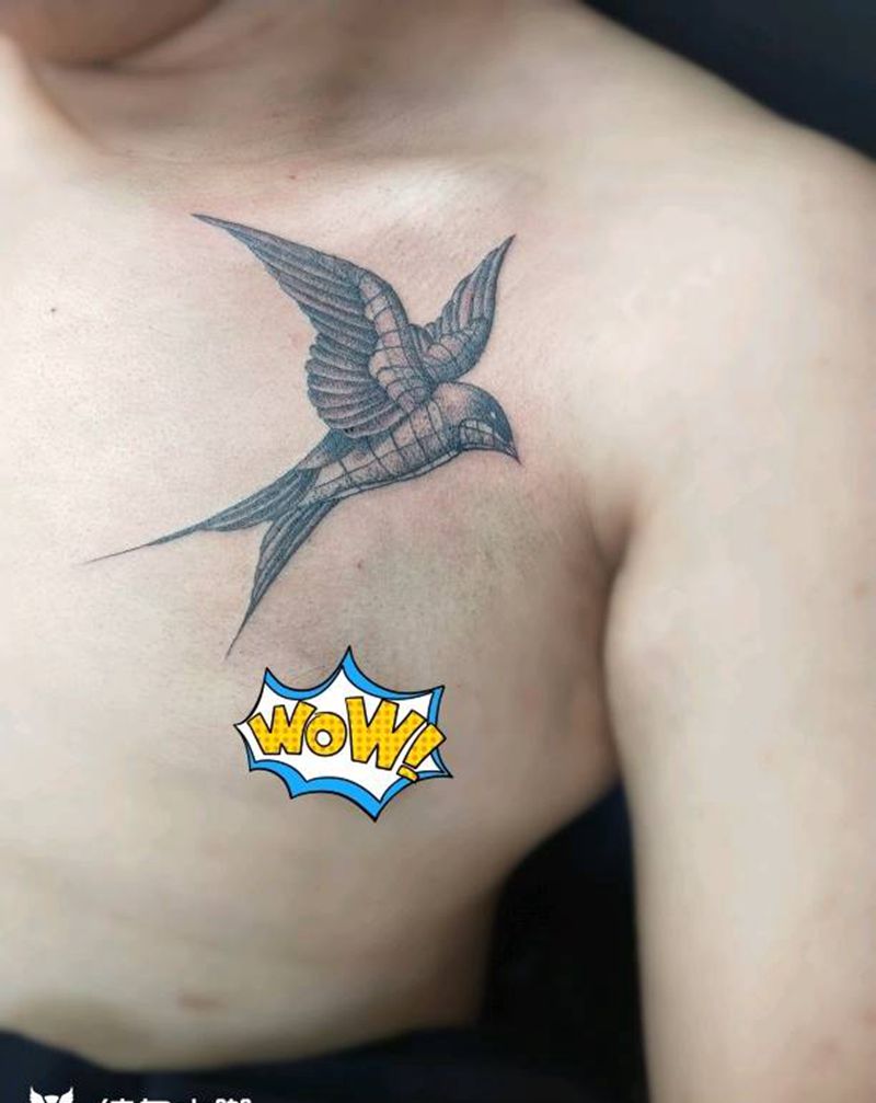 燕子纹身图片_胸部纹身图案