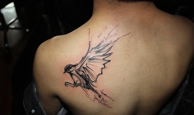 速写素描鸟纹身图片