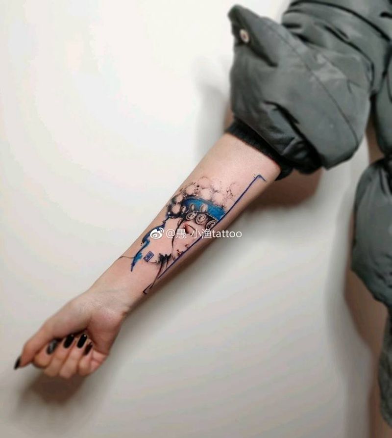 花旦纹身图片_手臂水墨原创纹身图案