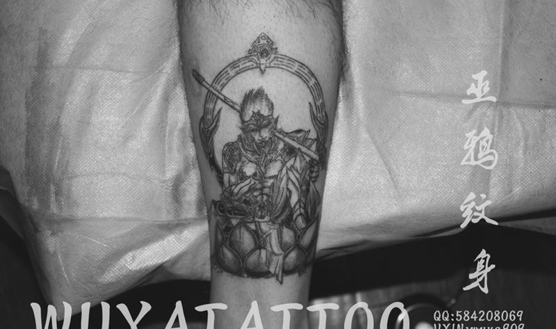 猴罗马字十字架心汉字纹身图片_成品手臂腿部腰部传统字符几何纹身图案