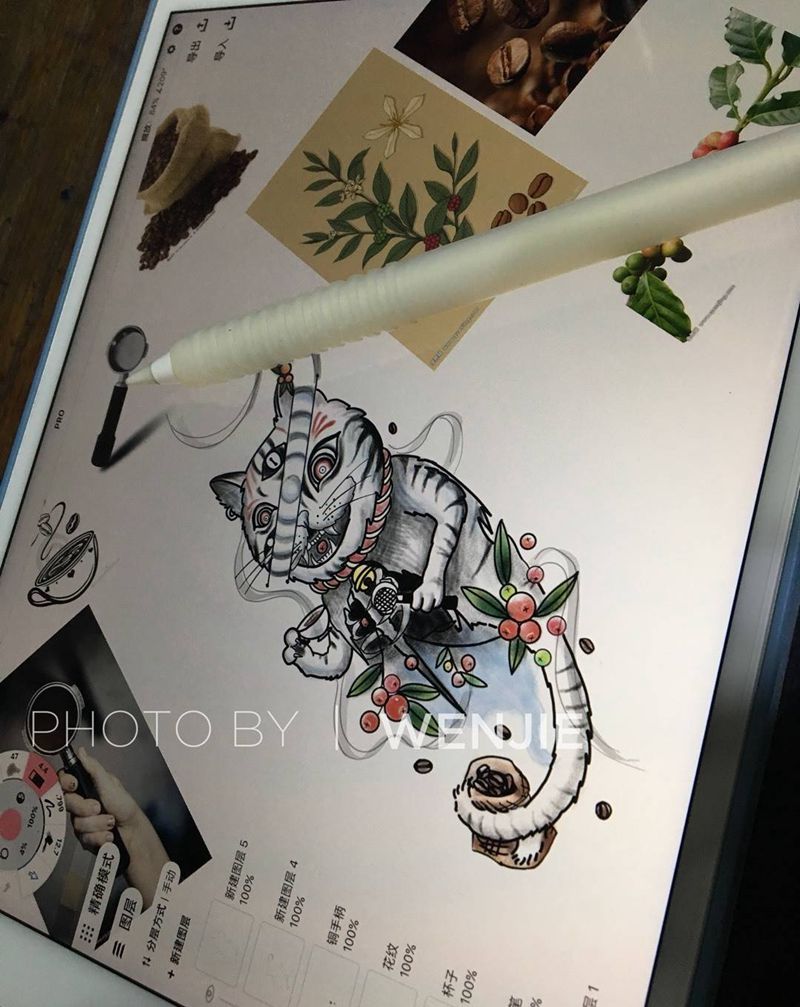 咖啡猫纹身图片_脚部新传统猫咖啡纹身图案