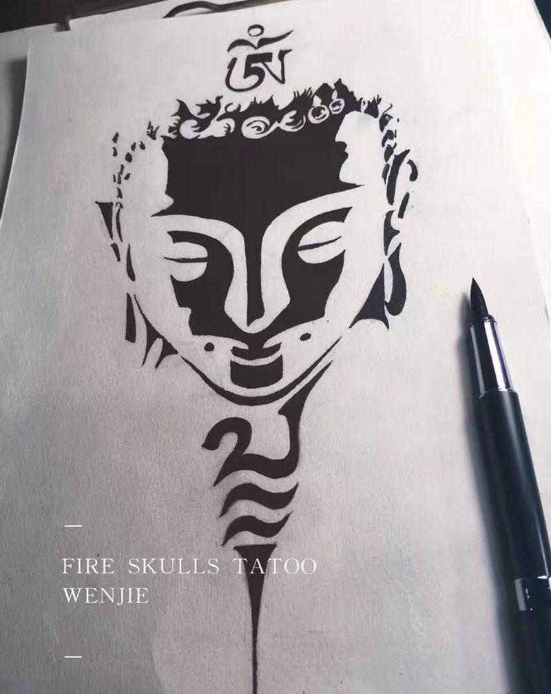 佛头纹身图片_手稿插画宗教纹身图案