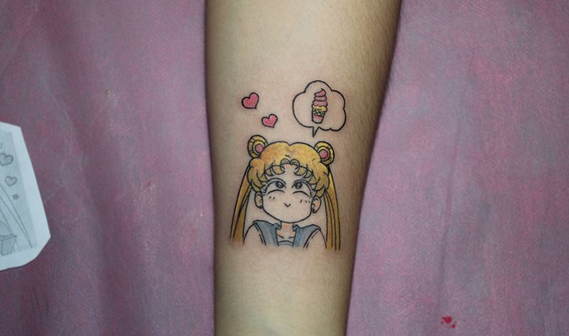 水手服吃货萌萌哒美少女纹身图片